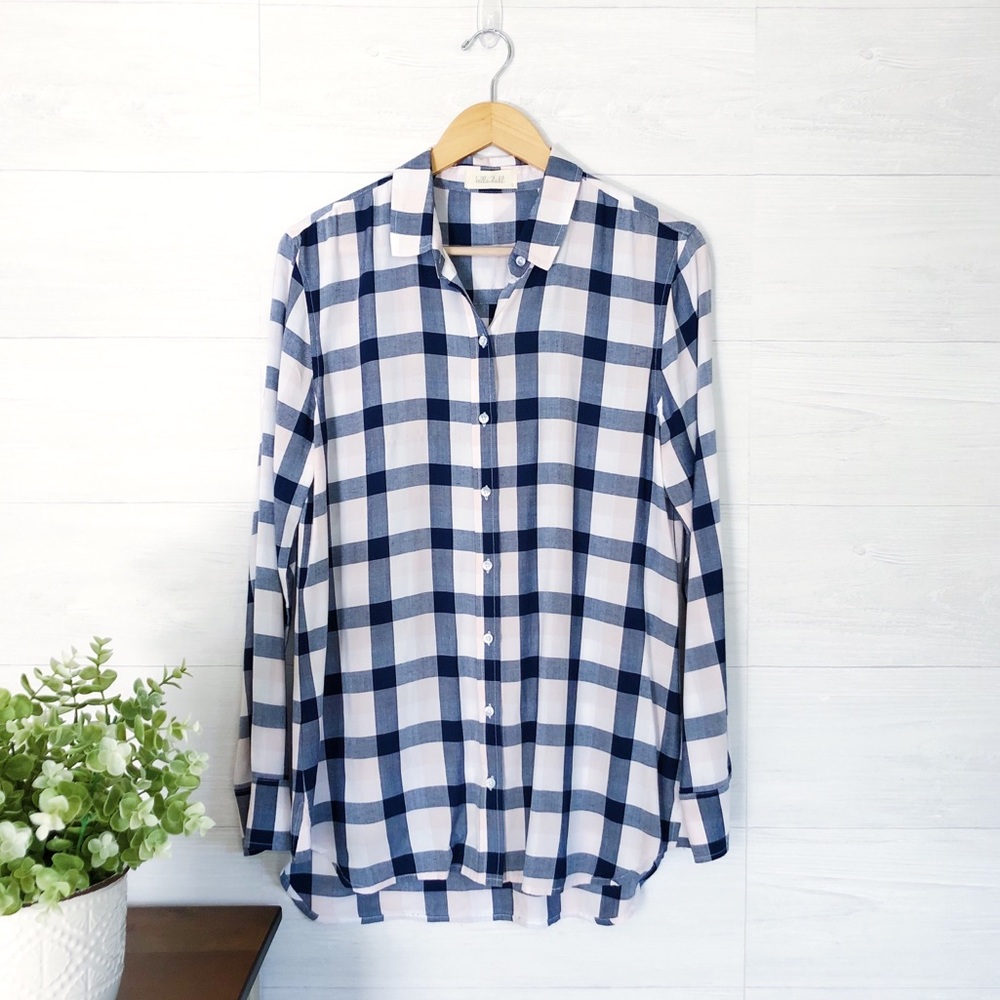 Bella Dahl Gray Black Pink Plaid Button Down 213